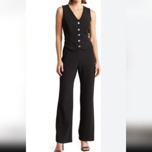 Connected Apparel Vest Tuxedo Gem Glam Button Jumpsuit 10